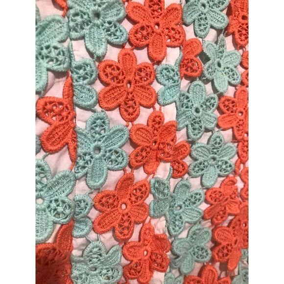 Lilly Pulitzer Orange Teal Crochet Feminine Spring Time Floral Dress Size 2 Barb - Picture 9 of 13